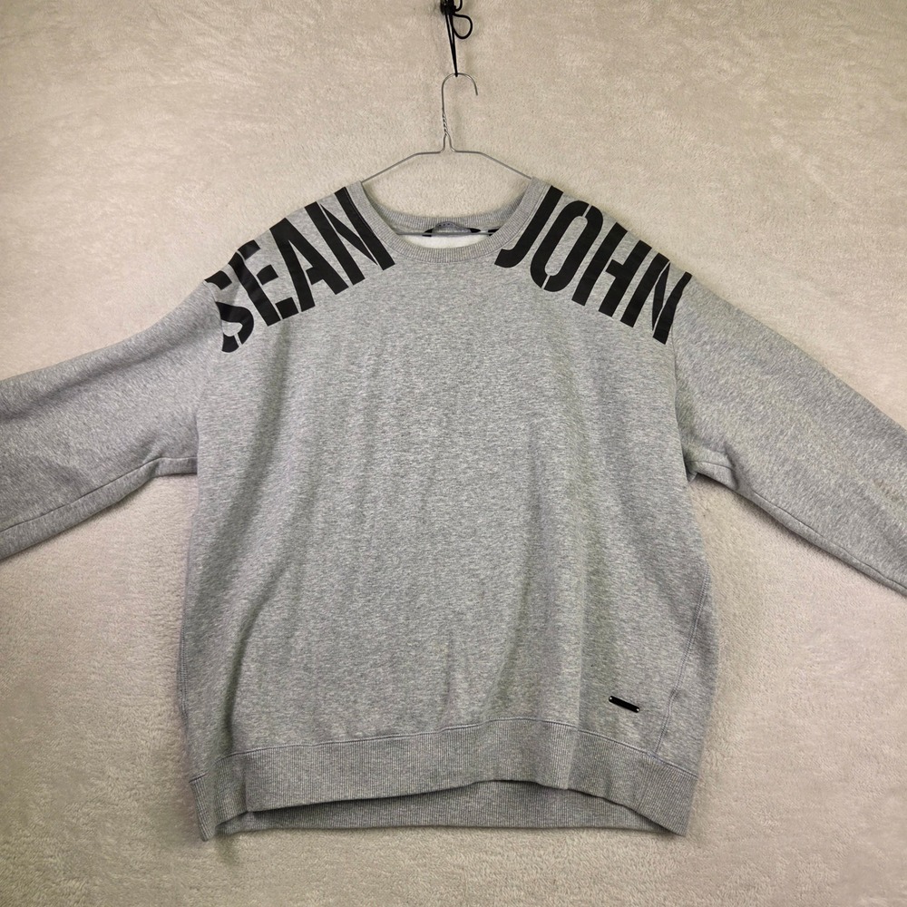Sean John Mens 2XL Heather Gray Shoulder Logo Crewneck Sweatshirt Streetwear
